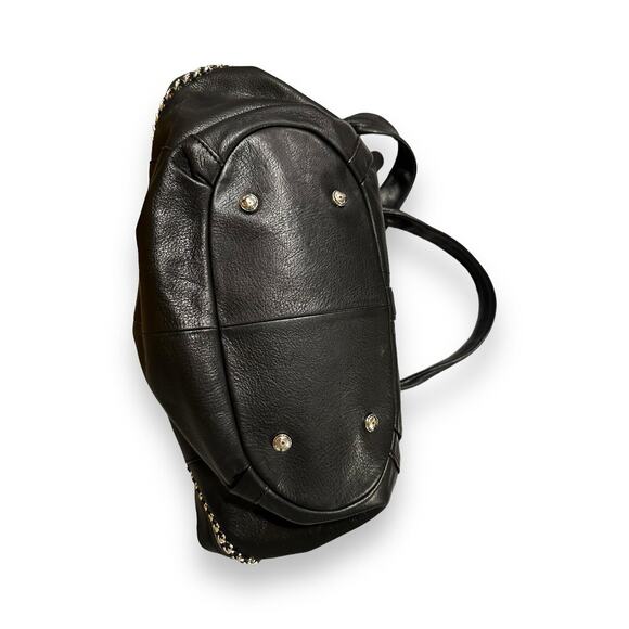 B. Makowsky Leather Hobo Black Alice Satchel with Metal Chains - Picture 3 of 6